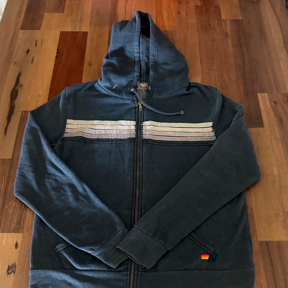 Unisex aviator nation Charcoal/Gray stripes Hoodie Sweatshirt size L